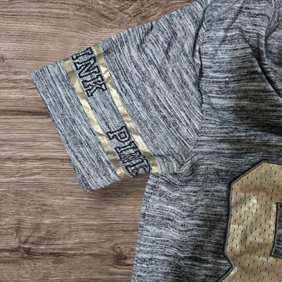 Victoria's Secret Pink Y2k Gray and Gold Number Football Style Tee Shirt - Picture 2 of 5